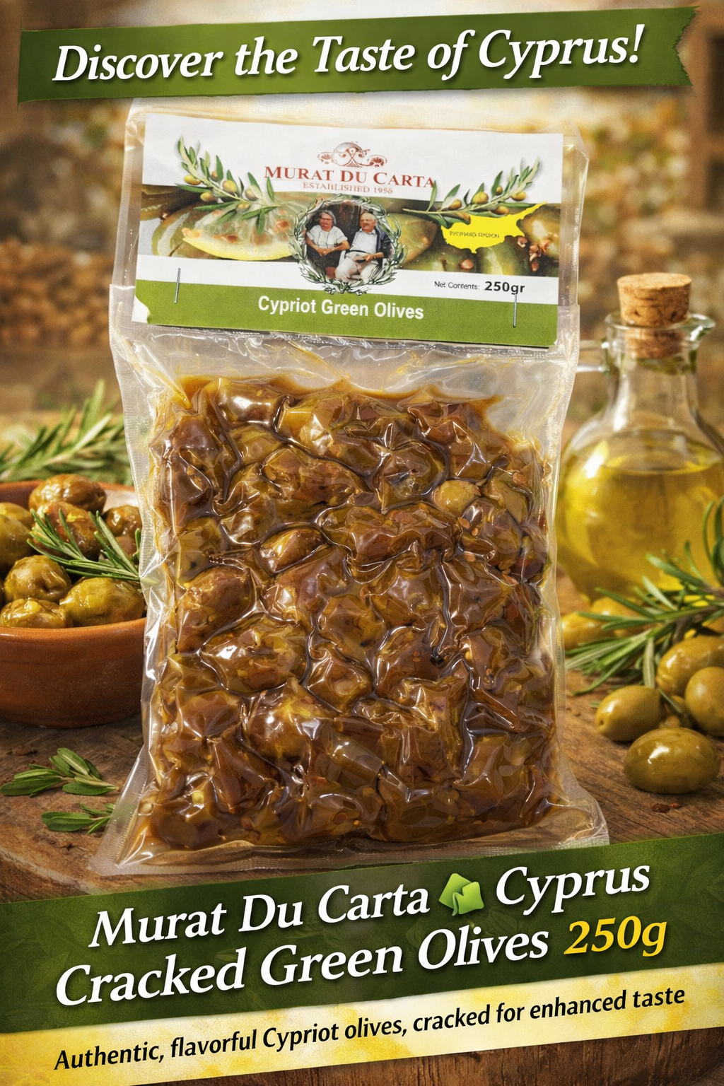 250gms murat du carta cyprus cracked green olives
